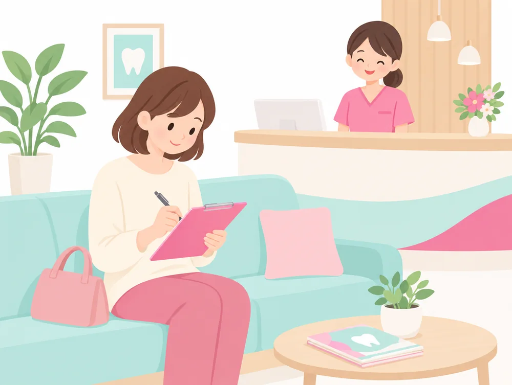 待合室で問診票を記入する様子のイラスト