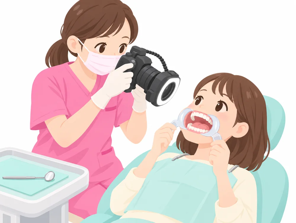 口腔内写真を撮影する様子のイラスト